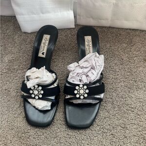 Brighton Black Mules with Crystal Embellishments